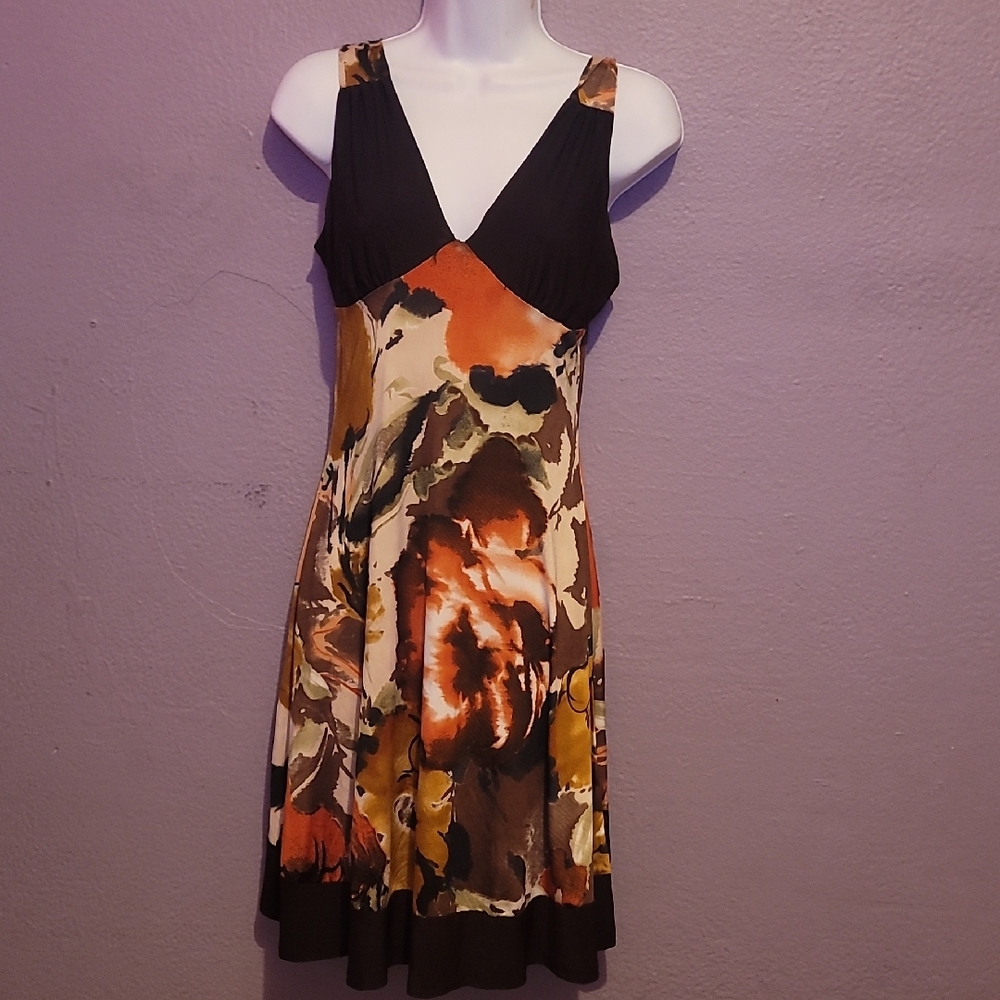 Yoon Black and Orange Floral Midi Dress